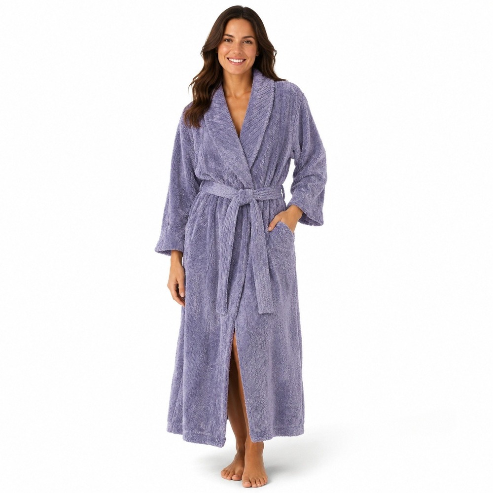 Crossing Pointe Robe Women 2X Cotton Blend Purple Plush Shawl Collar Robe NEW